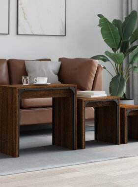 VidaXL 3-delige Tafeltjesset bewerkt hout bruin eikenkleur