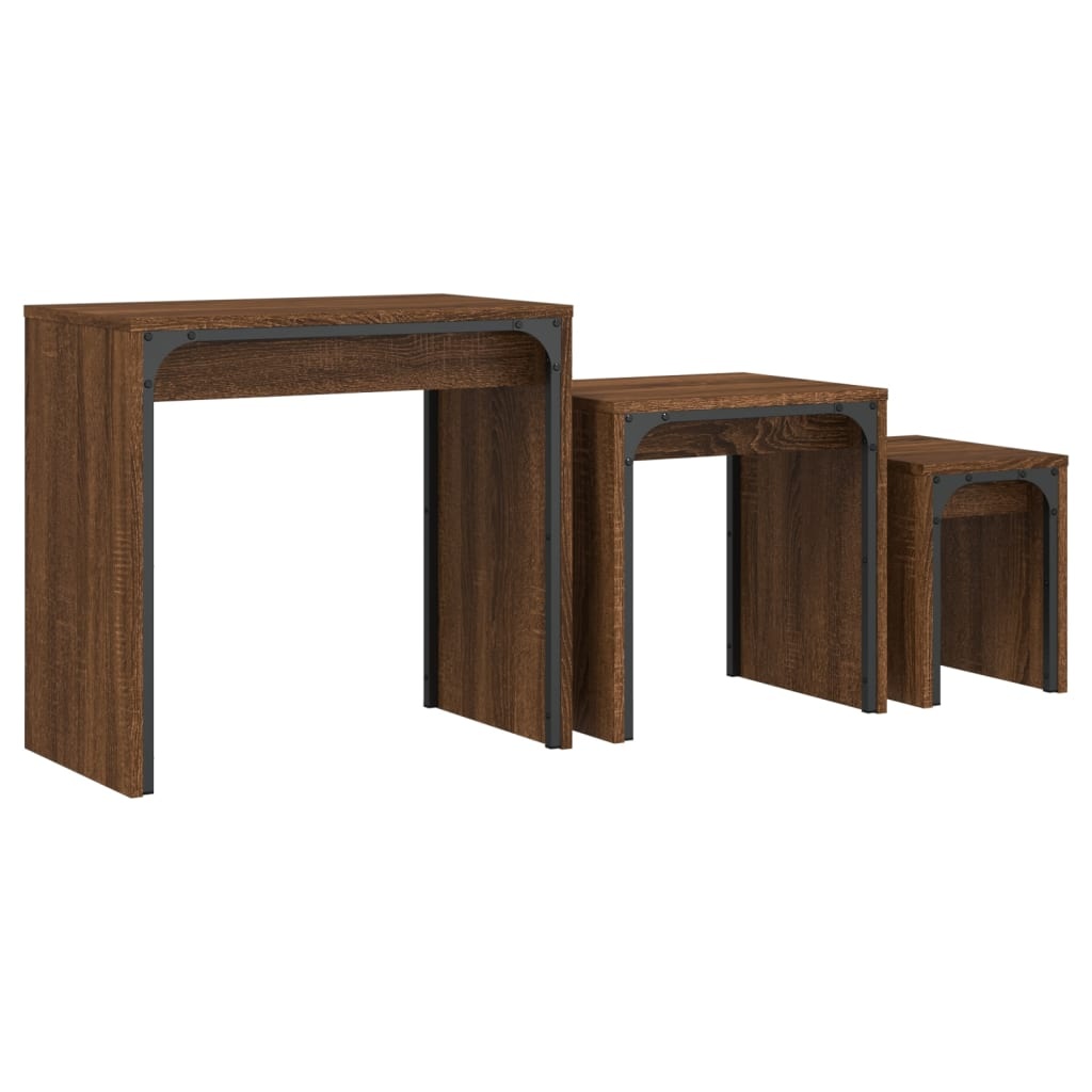 VidaXL 3-delige Tafeltjesset bewerkt hout bruin eikenkleur