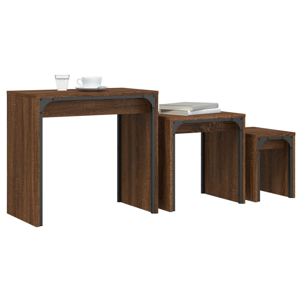 VidaXL 3-delige Tafeltjesset bewerkt hout bruin eikenkleur