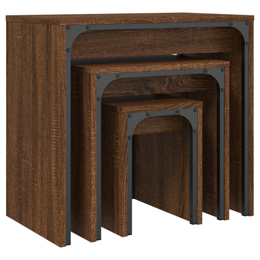 VidaXL 3-delige Tafeltjesset bewerkt hout bruin eikenkleur