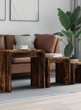 VidaXL 3-delige Tafeltjesset bewerkt hout gerookt eikenkleurig