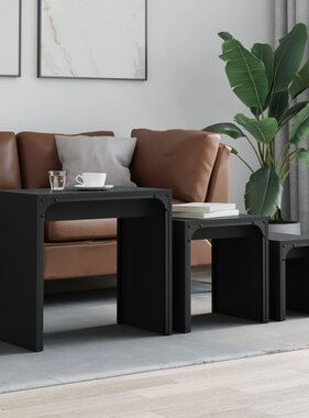 VidaXL 3-delige Tafeltjesset bewerkt hout zwart