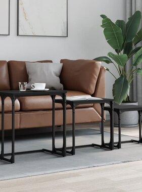 VidaXL 3-delige Tafeltjesset bewerkt hout zwart