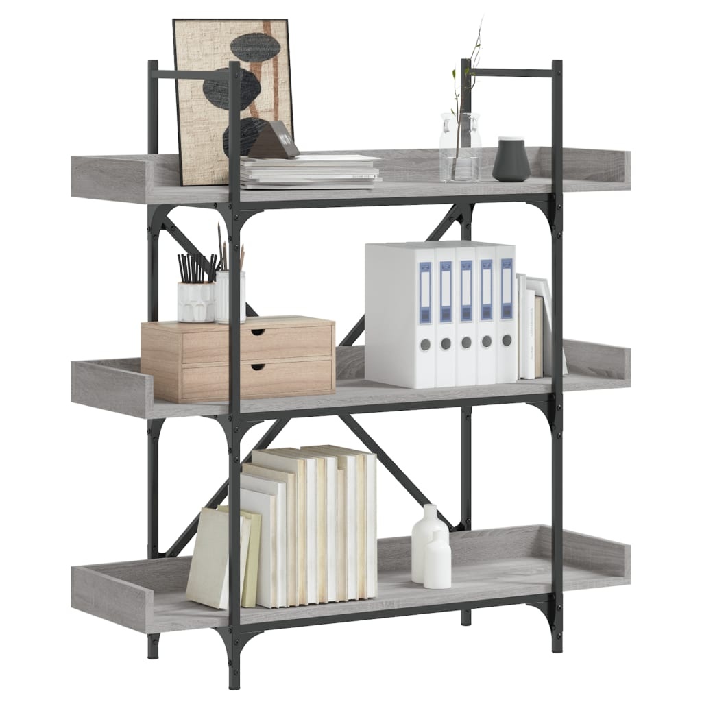 VidaXL Boekenkast 3-laags 100x33x108,5 cm bewerkt hout grijs sonoma