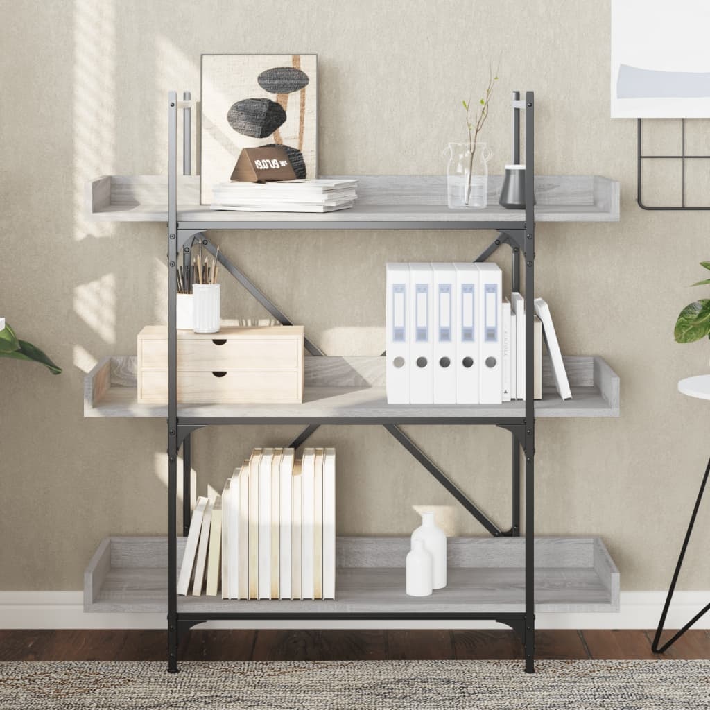 VidaXL Boekenkast 3-laags 100x33x108,5 cm bewerkt hout grijs sonoma