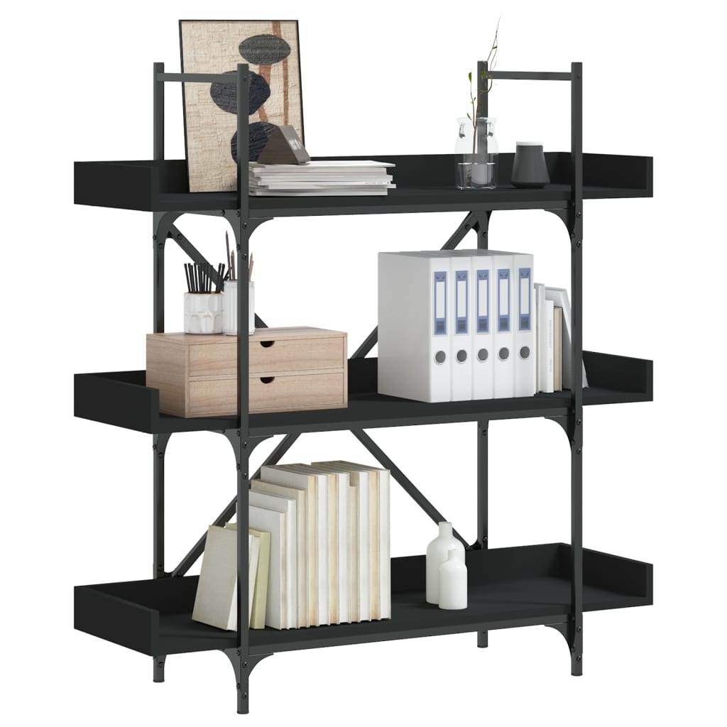 VidaXL Boekenkast 3-laags 100x33x108,5 cm bewerkt hout zwart