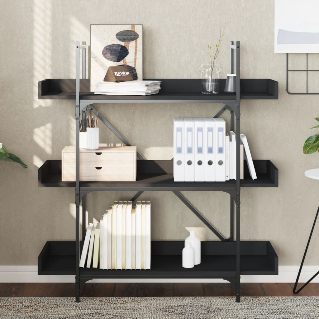VidaXL Boekenkast 3-laags 100x33x108,5 cm bewerkt hout zwart