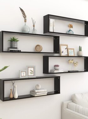 VidaXL Wandschappen kubus 4 st 100x15x30 cm spaanplaat zwart