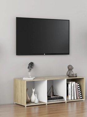 vidaXL Tv-meubel 107x35x37 cm spaanplaat wit en sonoma eikenkleurig