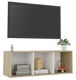 vidaXL Tv-meubel 107x35x37 cm spaanplaat wit en sonoma eikenkleurig