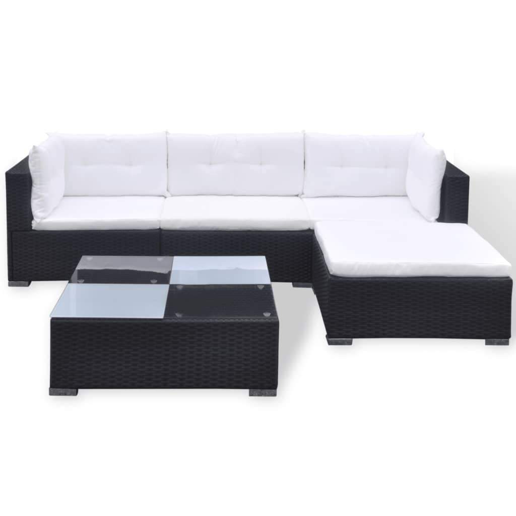 VidaXL 5-delige Loungeset met kussens poly rattan zwart