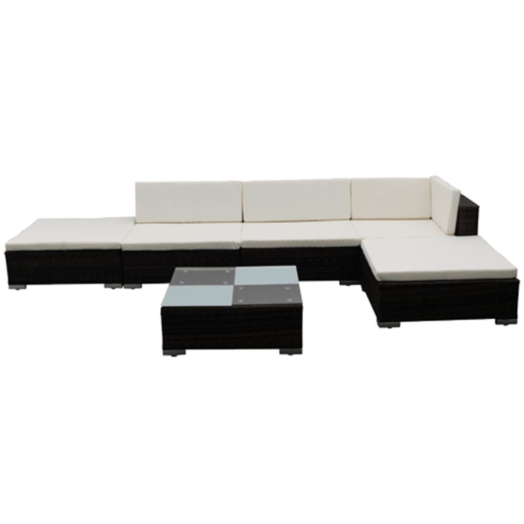 VidaXL 6-delige Loungeset met kussens poly rattan bruin