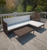 VidaXL 3-delige Loungeset met kussens poly rattan bruin