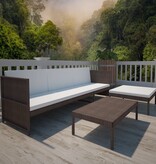 VidaXL 3-delige Loungeset met kussens poly rattan bruin