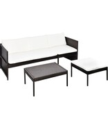 VidaXL 3-delige Loungeset met kussens poly rattan bruin
