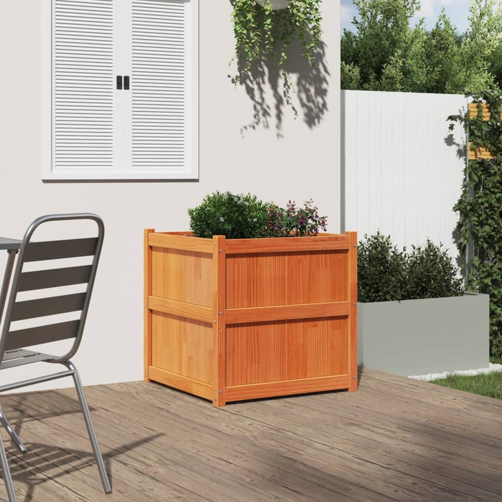 VidaXL Plantenbak 70x70x70 cm massief grenenhout wasbruin