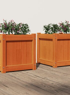 VidaXL Plantenbakken 2 st cm massief grenenhout wasbruin