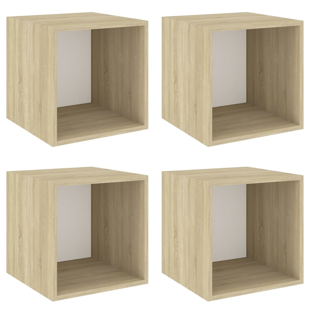 VidaXL Wandkasten 4 st 37x37x37 cm spaanplaat wit sonoma eikenkleurig