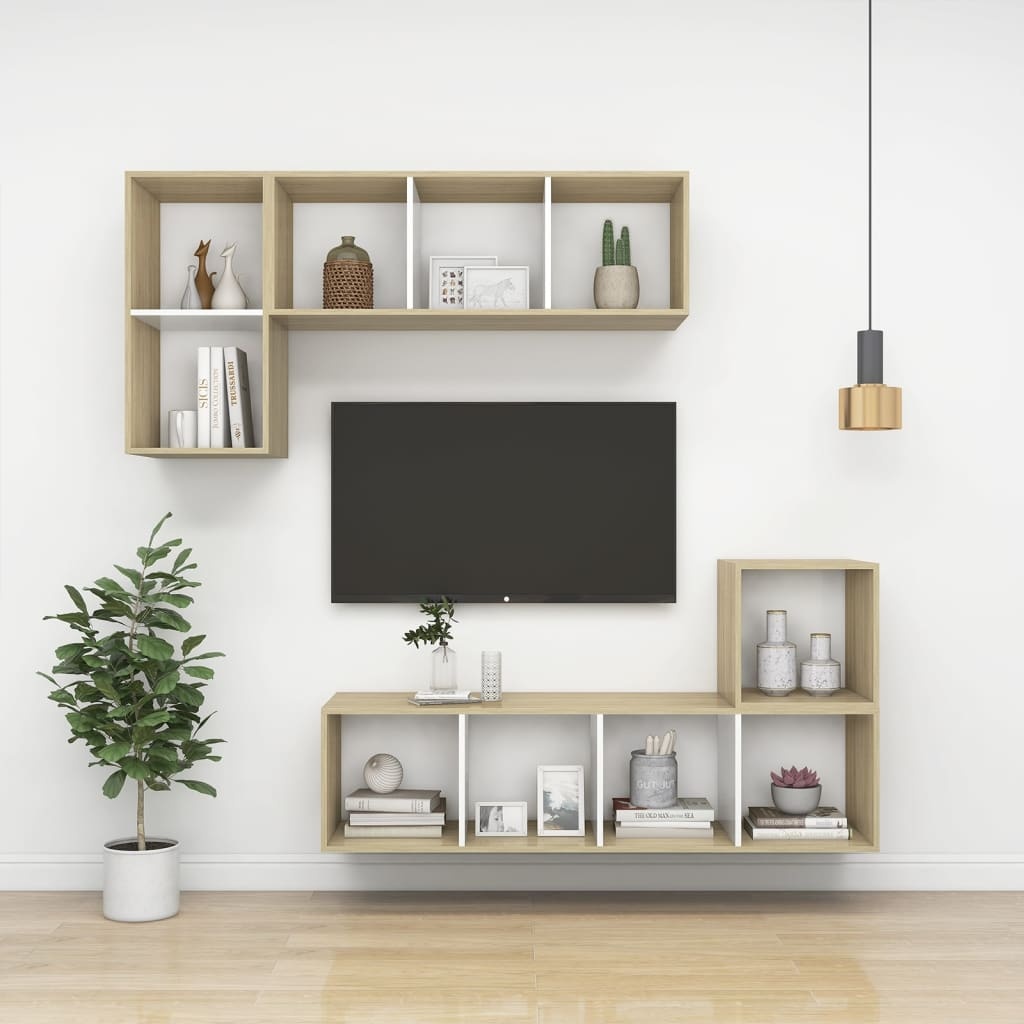 VidaXL Wandkasten 4 st 37x37x37 cm spaanplaat wit sonoma eikenkleurig
