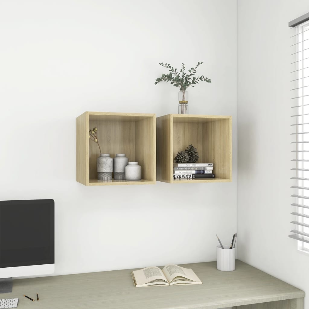 VidaXL Wandkasten 2 st 37x37x37 cm spaanplaat sonoma eikenkleurig