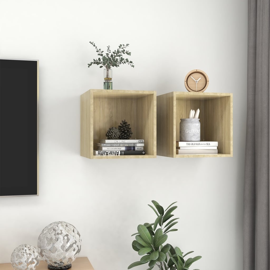 VidaXL Wandkasten 2 st 37x37x37 cm spaanplaat sonoma eikenkleurig