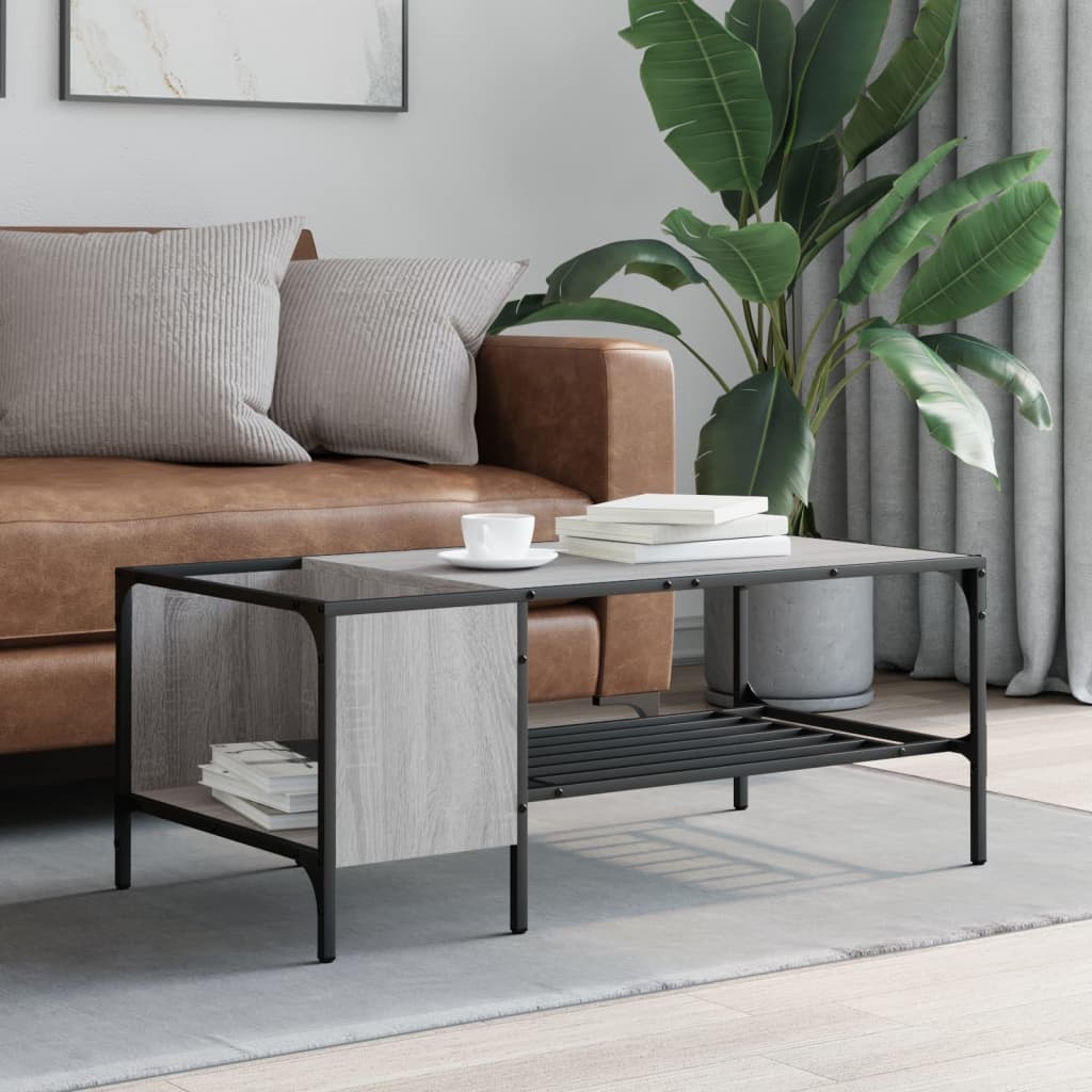 VidaXL Salontafel met rek 100x51x40 cm bewerkt hout grijs sonoma eiken