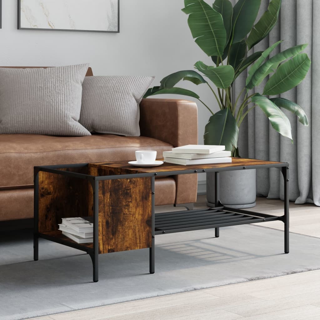 VidaXL Salontafel met rek 100x51x40 cm bewerkt hout gerookt eikenkleur