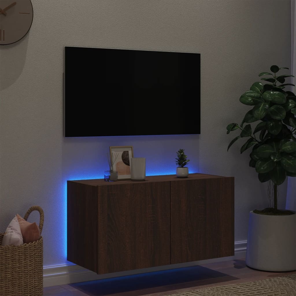 VidaXL Tv-wandmeubel met LED-verlichting 80x35x41 cm bruineikenkleurig