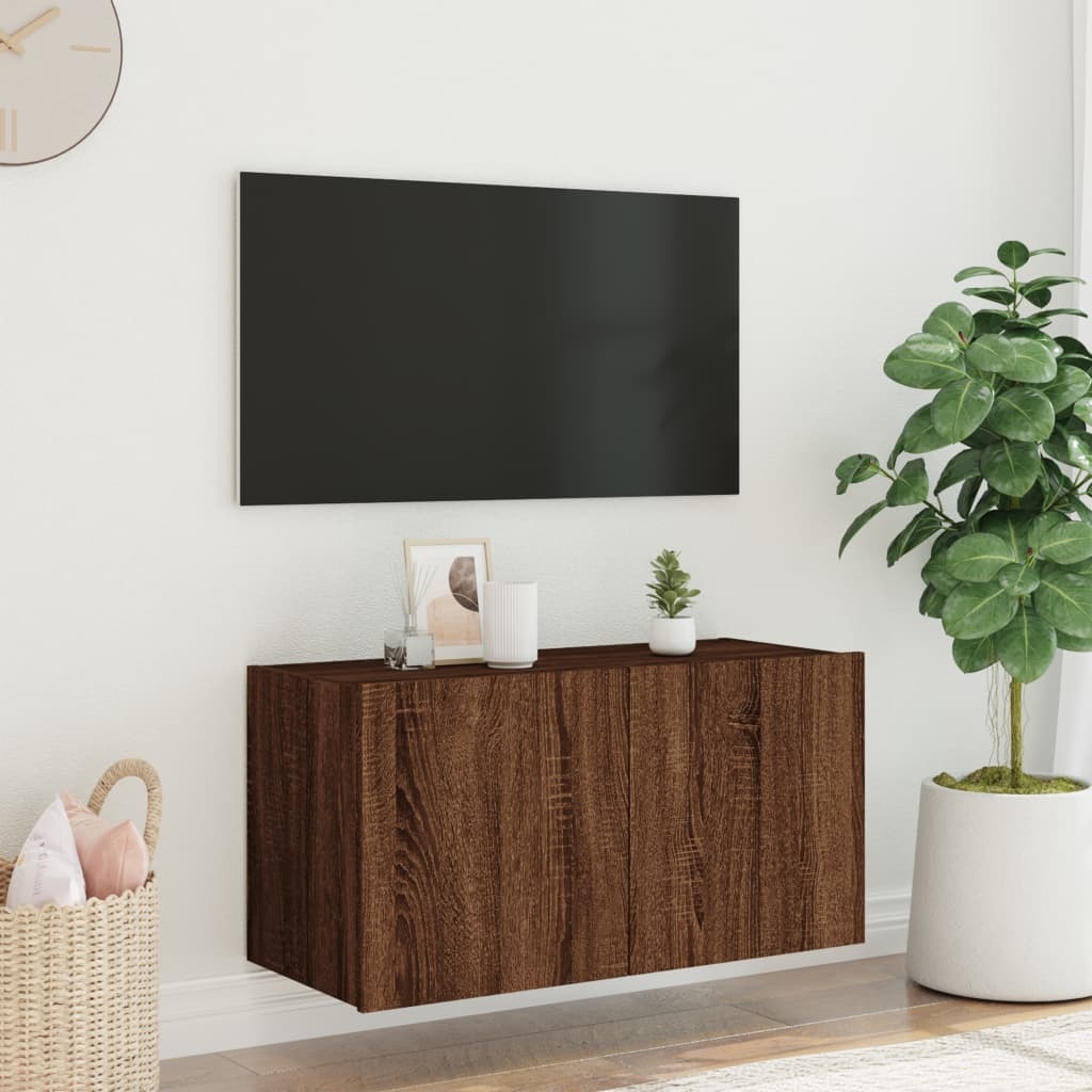 VidaXL Tv-wandmeubel met LED-verlichting 80x35x41 cm bruineikenkleurig
