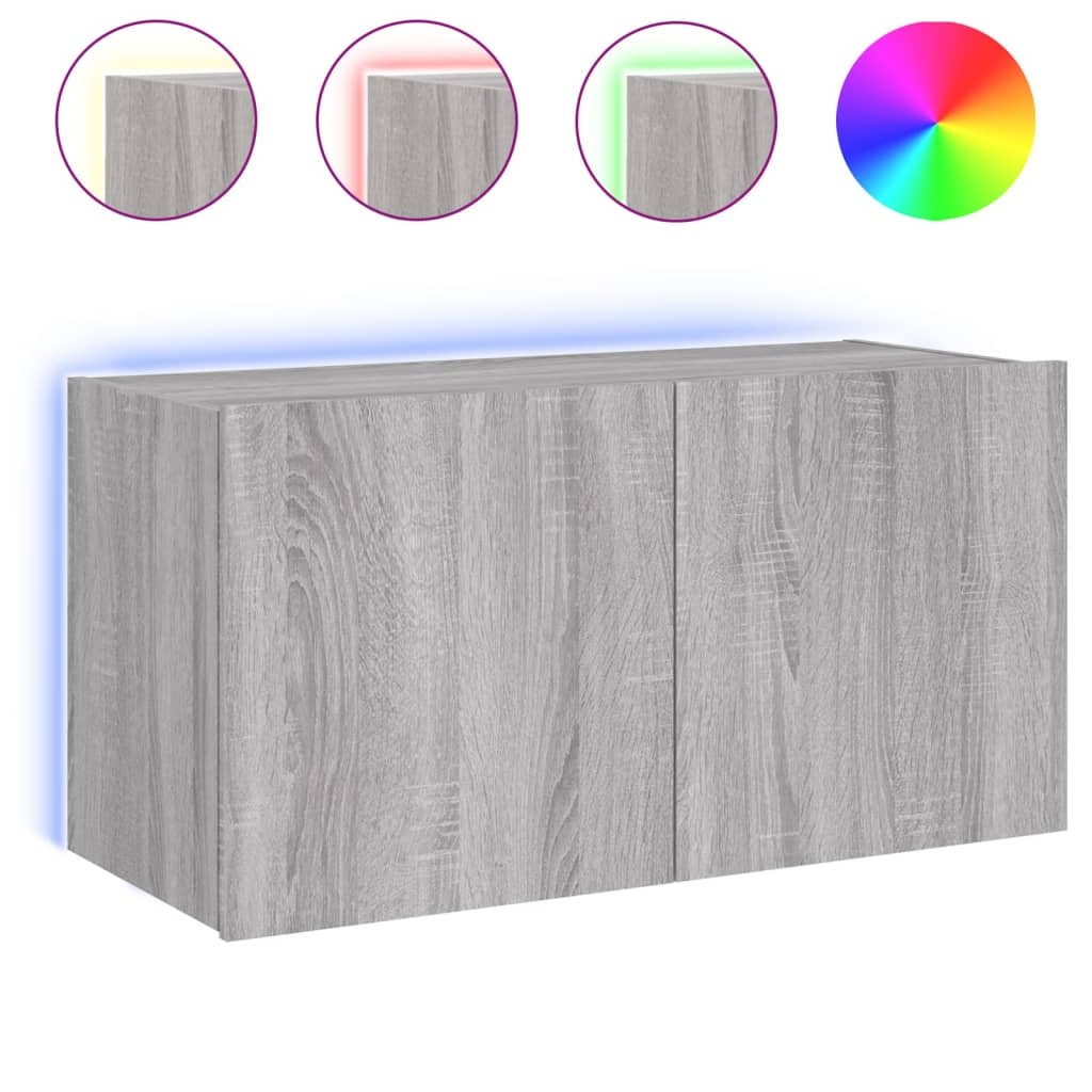 VidaXL Tv-wandmeubel met LED-verlichting 80x35x41 cm grijs sonoma