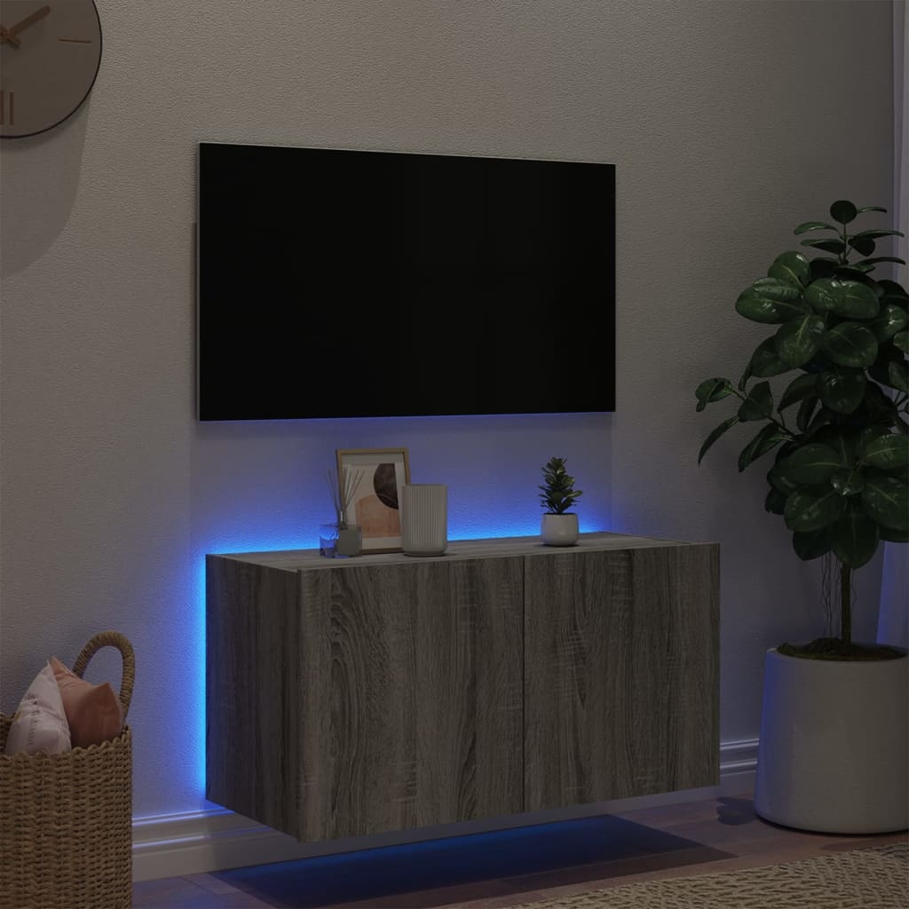 VidaXL Tv-wandmeubel met LED-verlichting 80x35x41 cm grijs sonoma