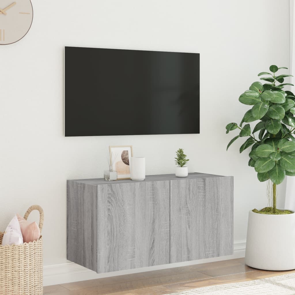 VidaXL Tv-wandmeubel met LED-verlichting 80x35x41 cm grijs sonoma