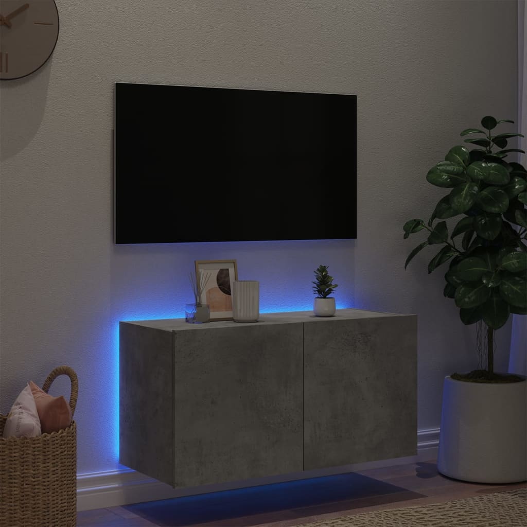 VidaXL Tv-wandmeubel met LED-verlichting 80x35x41 cm betongrijs