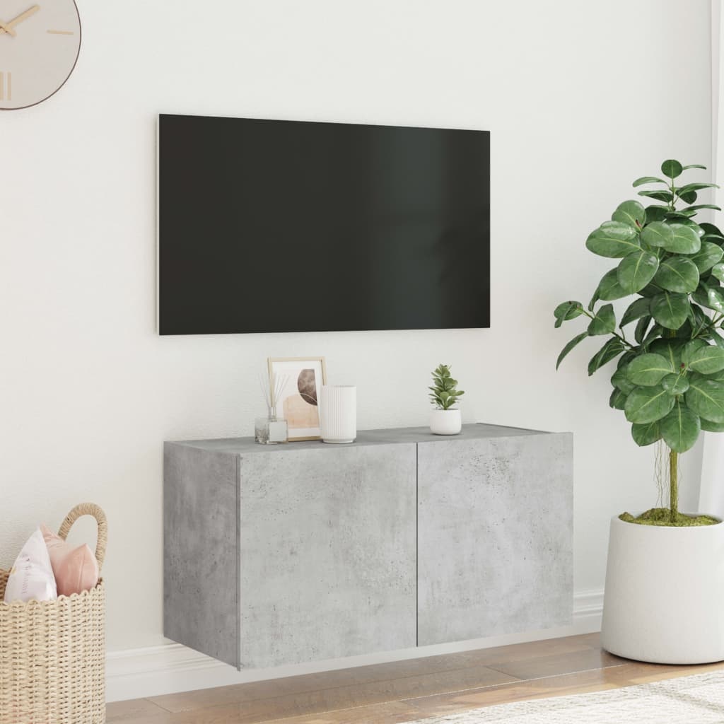 VidaXL Tv-wandmeubel met LED-verlichting 80x35x41 cm betongrijs
