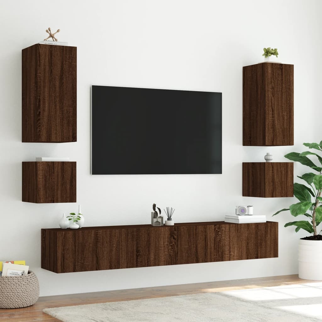 VidaXL Tv-wandmeubelen met LED 2 st 40,5x35x40 cm bruineikenkleurig