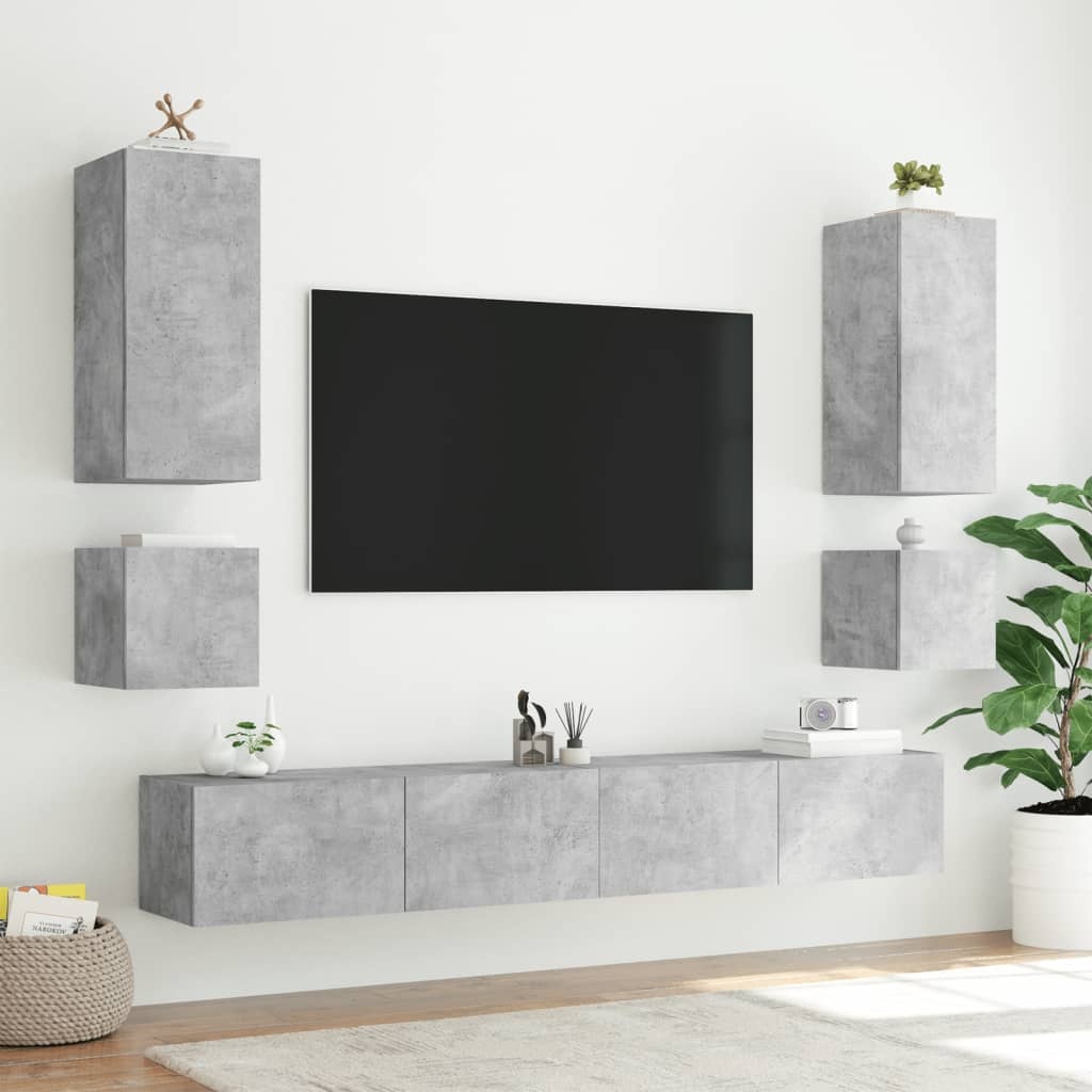 vidaXL Tv-wandmeubelen met LED 2 st 40,5x35x40 cm betongrijs