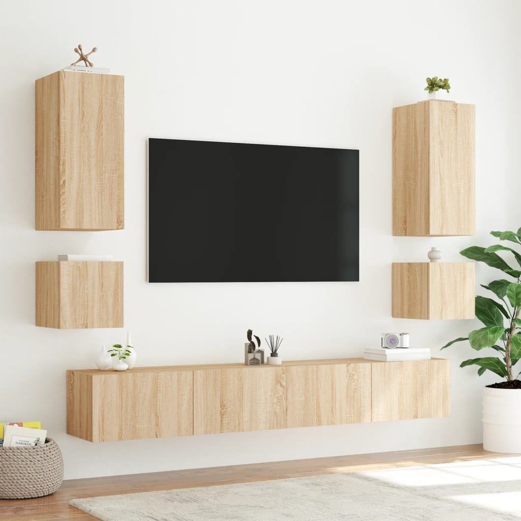 vidaXL Tv-wandmeubelen met LED 2 st 40,5x35x40 cm sonoma eikenkleurig