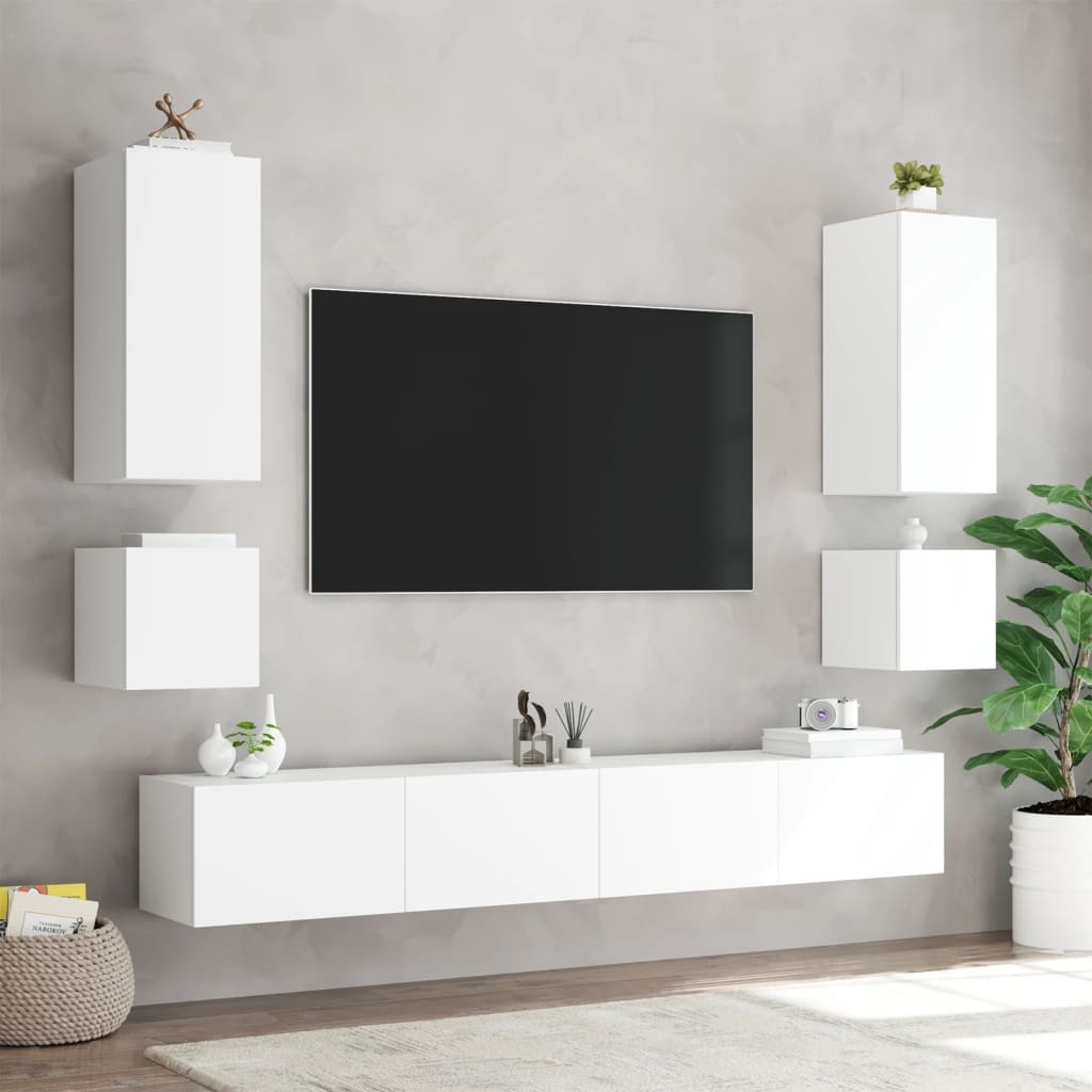 vidaXL Tv-wandmeubelen met LED-verlichting 2 st 40,5x35x40 cm wit