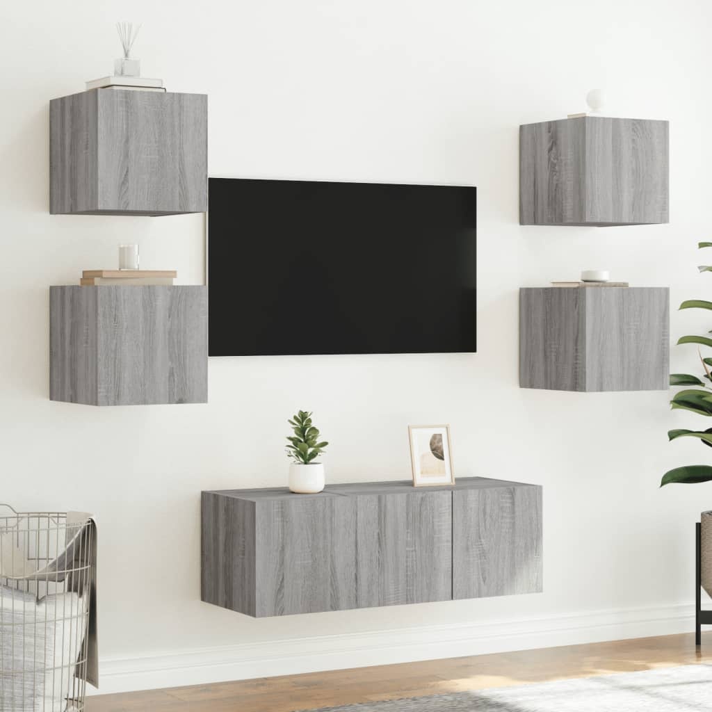 VidaXL Tv-wandmeubels met LED 2 st 30,5x35x30 cm grijs sonoma eiken