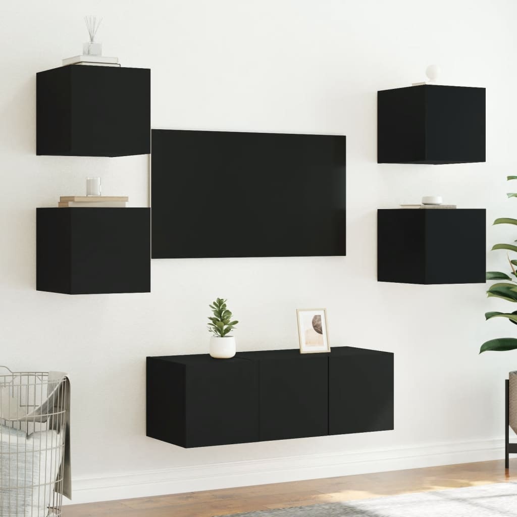 VidaXL Tv-wandmeubels met LED-verlichting 2 st 30,5x35x30 cm zwart