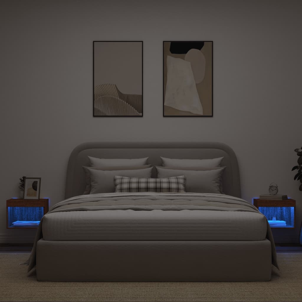 VidaXL Nachtkastjes met LED's 2 st wandgemonteerd bruineikenkleurig