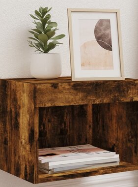 VidaXL Nachtkastje met LED's wandgemonteerd gerookt eikenkleurig