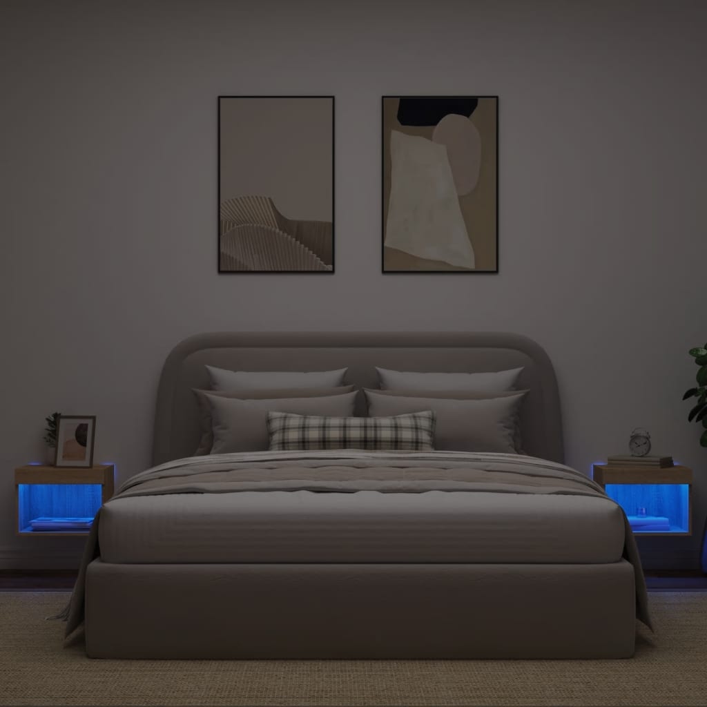 vidaXL Nachtkastjes met LED's 2 st wandgemonteerd sonoma eikenkleurig