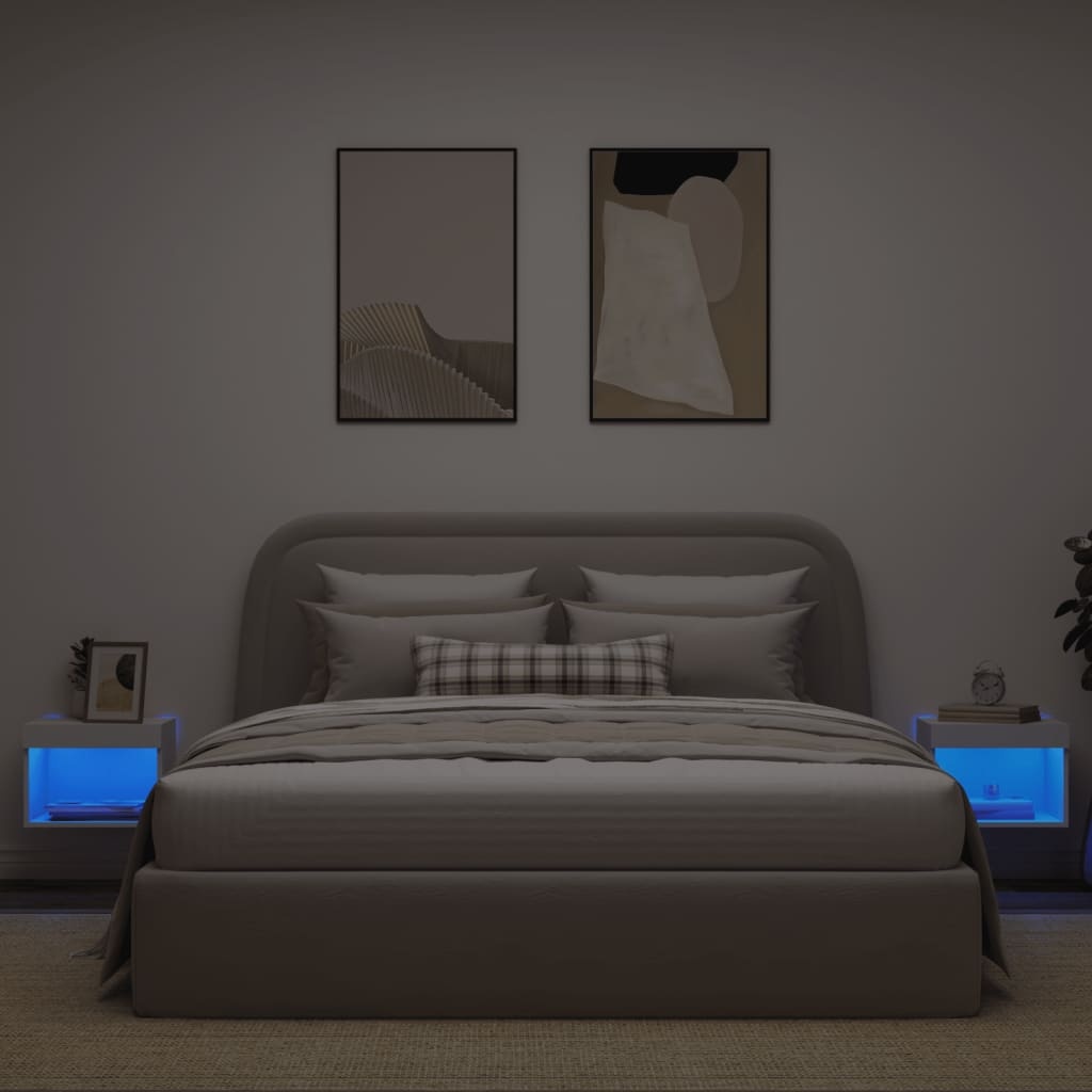 VidaXL Nachtkastjes met LED's 2 st wandgemonteerd wit