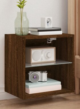 VidaXL Nachtkastjes met LED's 2 st wandgemonteerd bruineikenkleurig