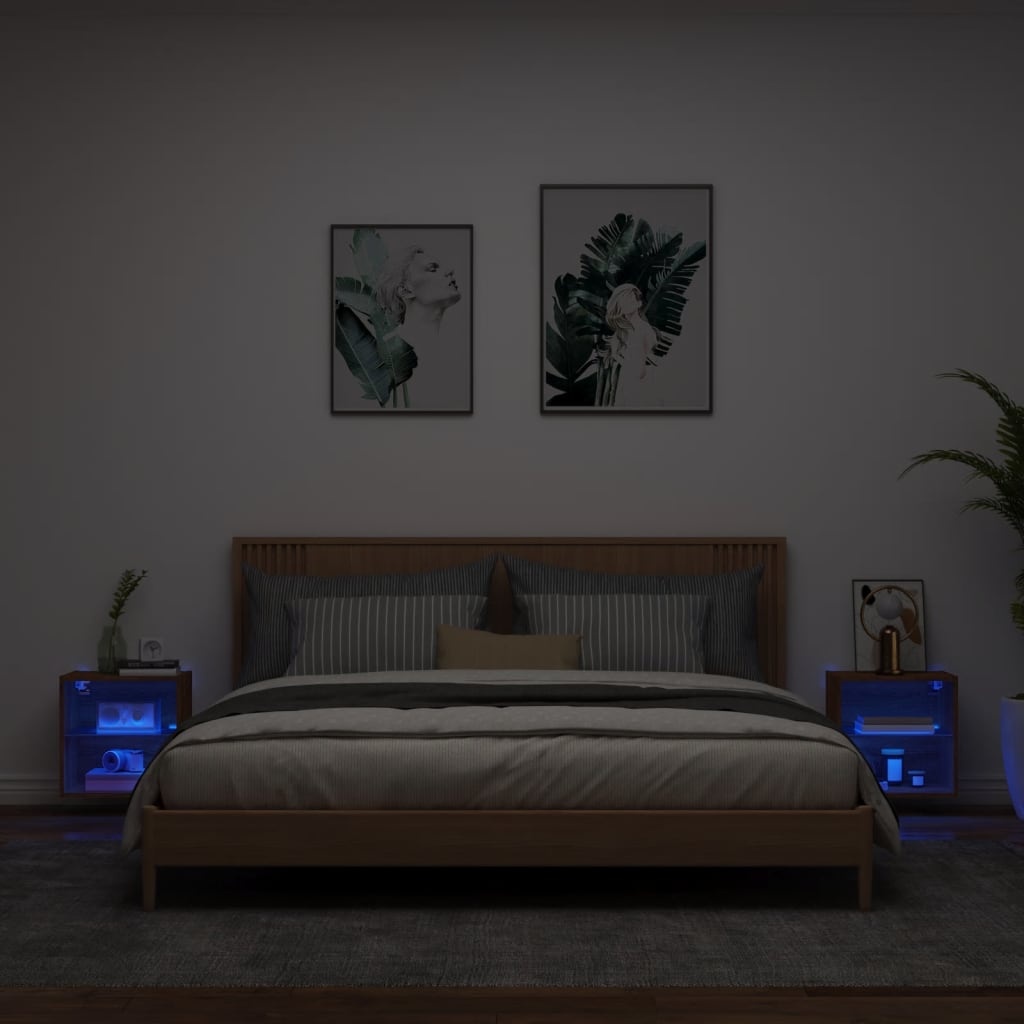 vidaXL Nachtkastjes met LED's 2 st wandgemonteerd bruineikenkleurig
