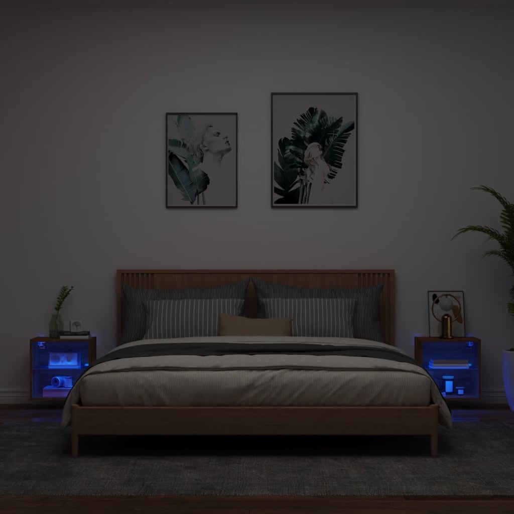 VidaXL Nachtkastjes met LED's 2 st wandgemonteerd bruineikenkleurig