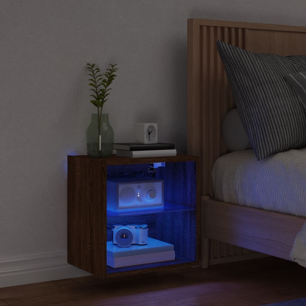 vidaXL Nachtkastje met LED's wandgemonteerd bruineikenkleurig