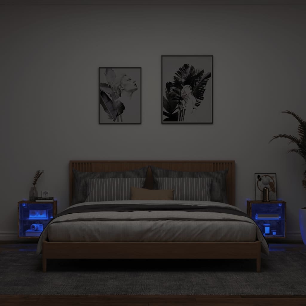 vidaXL Nachtkastjes met LED's 2 st wandgemonteerd gerookt eikenkleurig