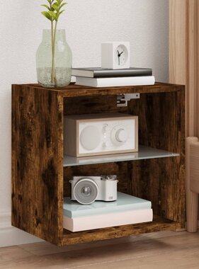 VidaXL Nachtkastje met LED's wandgemonteerd gerookt eikenkleurig